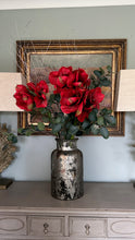 Faux red Amaryllis and berried Eucalyptus bouquet