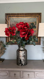 Faux red Amaryllis and berried Eucalyptus bouquet