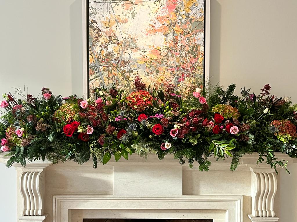 Abundant Christmas mantel
